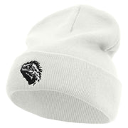 Beared Dragon Embroidered 12 Inch Long Knitted Beanie - White OSFM