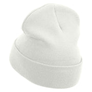 Beared Dragon Embroidered 12 Inch Long Knitted Beanie - White OSFM