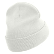 Beared Dragon Embroidered 12 Inch Long Knitted Beanie - White OSFM