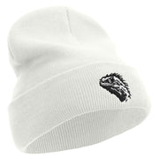 Beared Dragon Embroidered 12 Inch Long Knitted Beanie - White OSFM