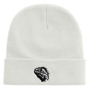 Beared Dragon Embroidered 12 Inch Long Knitted Beanie - White OSFM