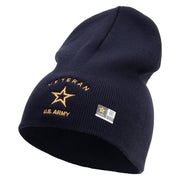 Licensed US Army Veteran Military Embroidered 8 Inch Solid Knit Short Beanie Made in USA - Navy OSFM