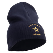 Licensed US Army Veteran Military Embroidered 8 Inch Solid Knit Short Beanie Made in USA - Navy OSFM