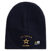 Licensed US Army Veteran Military Embroidered 8 Inch Solid Knit Short Beanie Made in USA - Navy OSFM