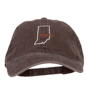 Indiana with Map Outline Embroidered Washed Cotton Twill Cap