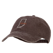 Indiana with Map Outline Embroidered Washed Cotton Twill Cap