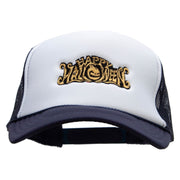 Happy Halloween Pumpkin Text Embroidered Foam Panel Mesh Snapback