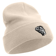 Beared Dragon Embroidered 12 Inch Long Knitted Beanie - Birch OSFM