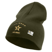 Licensed US Army Veteran Military Embroidered 8 Inch Solid Knit Short Beanie Made in USA - Olive OSFM