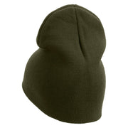 Licensed US Army Veteran Military Embroidered 8 Inch Solid Knit Short Beanie Made in USA - Olive OSFM