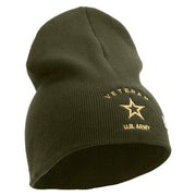 Licensed US Army Veteran Military Embroidered 8 Inch Solid Knit Short Beanie Made in USA - Olive OSFM