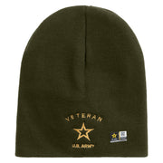 Licensed US Army Veteran Military Embroidered 8 Inch Solid Knit Short Beanie Made in USA - Olive OSFM