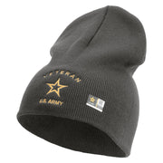 Licensed US Army Veteran Military Embroidered 8 Inch Solid Knit Short Beanie Made in USA - Charcoal OSFM