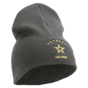 Licensed US Army Veteran Military Embroidered 8 Inch Solid Knit Short Beanie Made in USA - Charcoal OSFM