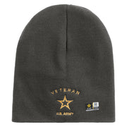 Licensed US Army Veteran Military Embroidered 8 Inch Solid Knit Short Beanie Made in USA - Charcoal OSFM