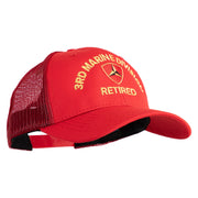 3rd Marine Division Retired Embroidered 6 Panel Structured Cotton Twill Mesh Cap Made in USA - Red OSFM
