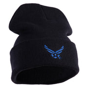 US Air Force Wing Logo Embroidered 12 Inch Knit Long Beanie - Black OSFM