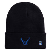 US Air Force Wing Logo Embroidered 12 Inch Knit Long Beanie - Black OSFM