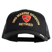 3rd Marine Division Retired Embroidered 6 Panel Structured Cotton Twill Mesh Cap Made in USA - Black OSFM