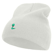 Cute Snake Embroidered 8 Inch Knitted Short Beanie - White OSFM