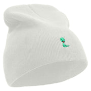 Cute Snake Embroidered 8 Inch Knitted Short Beanie - White OSFM