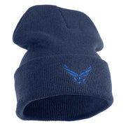 US Air Force Wing Logo Embroidered 12 Inch Knit Long Beanie - Navy OSFM