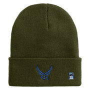 US Air Force Wing Logo Embroidered 12 Inch Knit Long Beanie - Olive OSFM