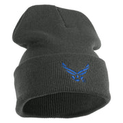 US Air Force Wing Logo Embroidered 12 Inch Knit Long Beanie - Charcoal OSFM