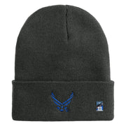 US Air Force Wing Logo Embroidered 12 Inch Knit Long Beanie - Charcoal OSFM