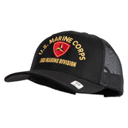 U.S. Marine Corps 3rd Marine Division Embroidered 6 Panel Structured Cotton Twill Mesh Cap Made in USA - Black OSFM