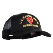 U.S. Marine Corps 3rd Marine Division Embroidered 6 Panel Structured Cotton Twill Mesh Cap Made in USA - Black OSFM