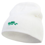 Chameleon Embroidered 8 Inch Knitted Short Beanie - White OSFM