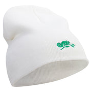 Chameleon Embroidered 8 Inch Knitted Short Beanie - White OSFM