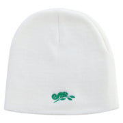 Chameleon Embroidered 8 Inch Knitted Short Beanie - White OSFM