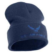 US Air Force with Wing Logo Embroidered 12 Inch Long Beanie - Navy OSFM
