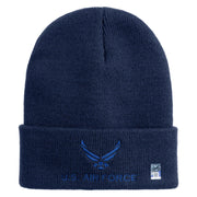 US Air Force with Wing Logo Embroidered 12 Inch Long Beanie - Navy OSFM