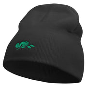 Chameleon Embroidered 8 Inch Knitted Short Beanie - Black OSFM