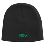 Chameleon Embroidered 8 Inch Knitted Short Beanie - Black OSFM