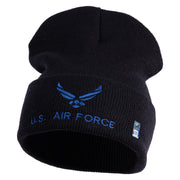 US Air Force with Wing Logo Embroidered 12 Inch Long Beanie - Black OSFM