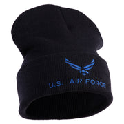 US Air Force with Wing Logo Embroidered 12 Inch Long Beanie - Black OSFM