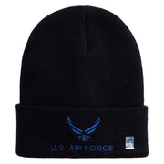 US Air Force with Wing Logo Embroidered 12 Inch Long Beanie - Black OSFM