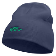 Chameleon Embroidered 8 Inch Knitted Short Beanie - Navy OSFM