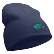 Chameleon Embroidered 8 Inch Knitted Short Beanie - Navy OSFM