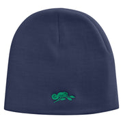 Chameleon Embroidered 8 Inch Knitted Short Beanie - Navy OSFM