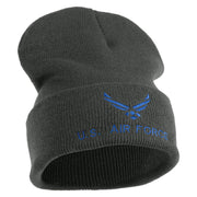 US Air Force with Wing Logo Embroidered 12 Inch Long Beanie - Charcoal OSFM