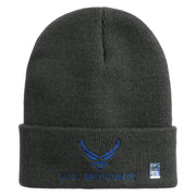 US Air Force with Wing Logo Embroidered 12 Inch Long Beanie - Charcoal OSFM