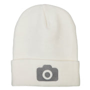 Camera Design Photographer Embroidered Knitted Long Beanie