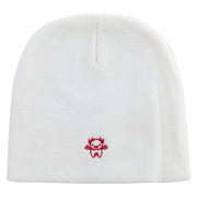 Cute Dragon Embroidered 8 Inch Knitted Short Beanie - White OSFM