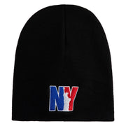 Liberty New York City Embroidered 8 Inch Solid Knit Short Beanie Made in USA - Black OSFM