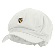 Golden Flash Shield Embroidered Cotton Elastic Newsboy Cap - White OSFM